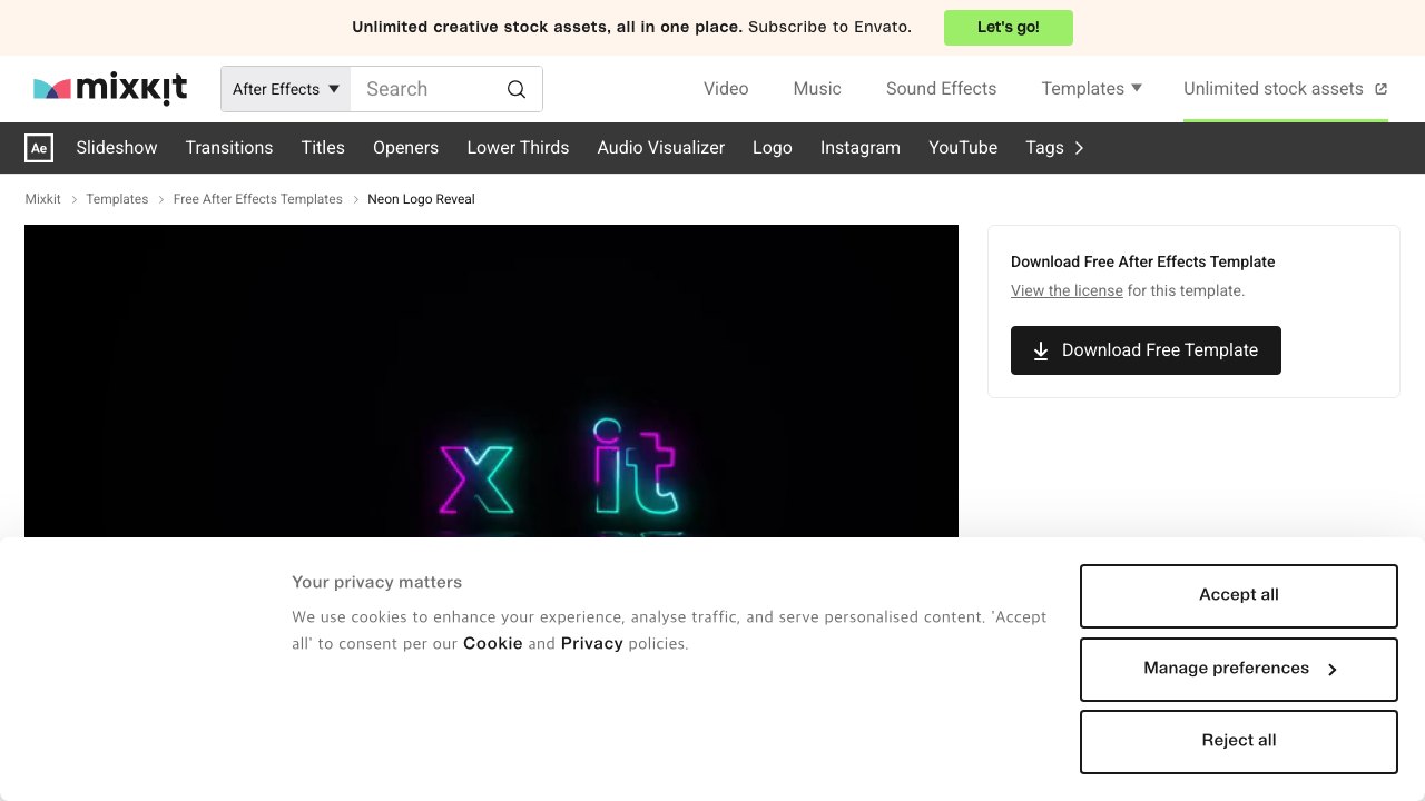 Free After Effects Template: Neon Logo Reveal (Mixkit)