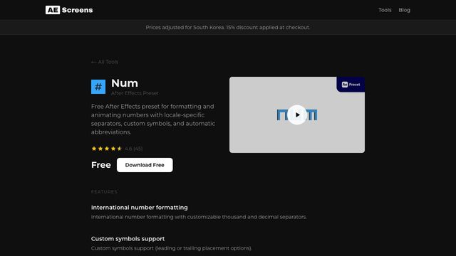 Free After Effects Animation Preset: Num Number Formatting Preset (AE Screens)
