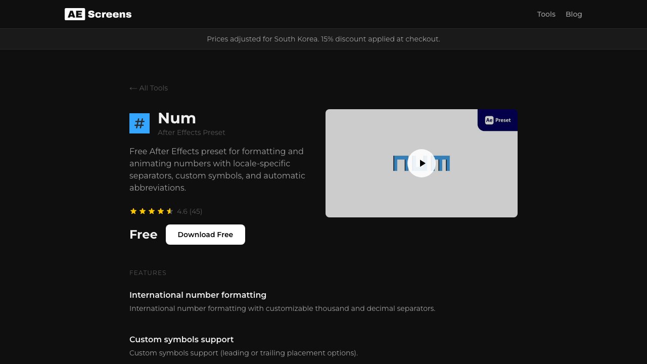 Free After Effects Animation Preset: Num Number Formatting Preset (AE Screens)