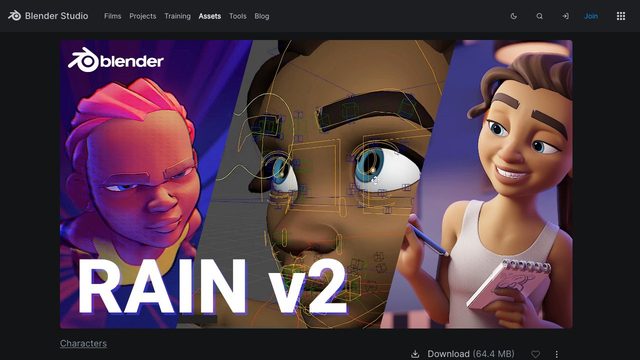 Free Blender 4.1 Character Rig: Rain v3 (Blender Studio)