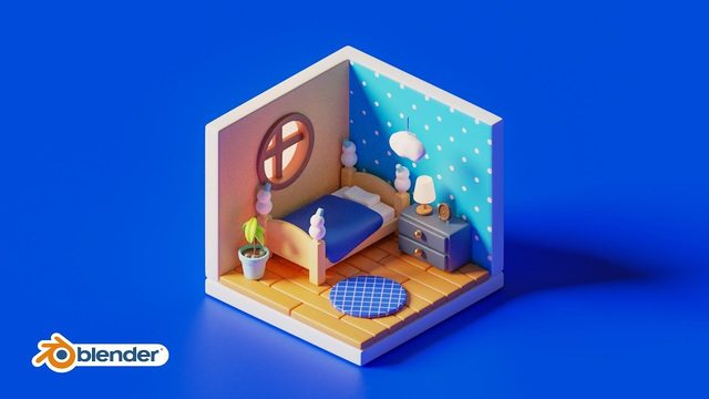 Free Blender 3.2 File: Isometric Mini Room (Yuki's blender school)