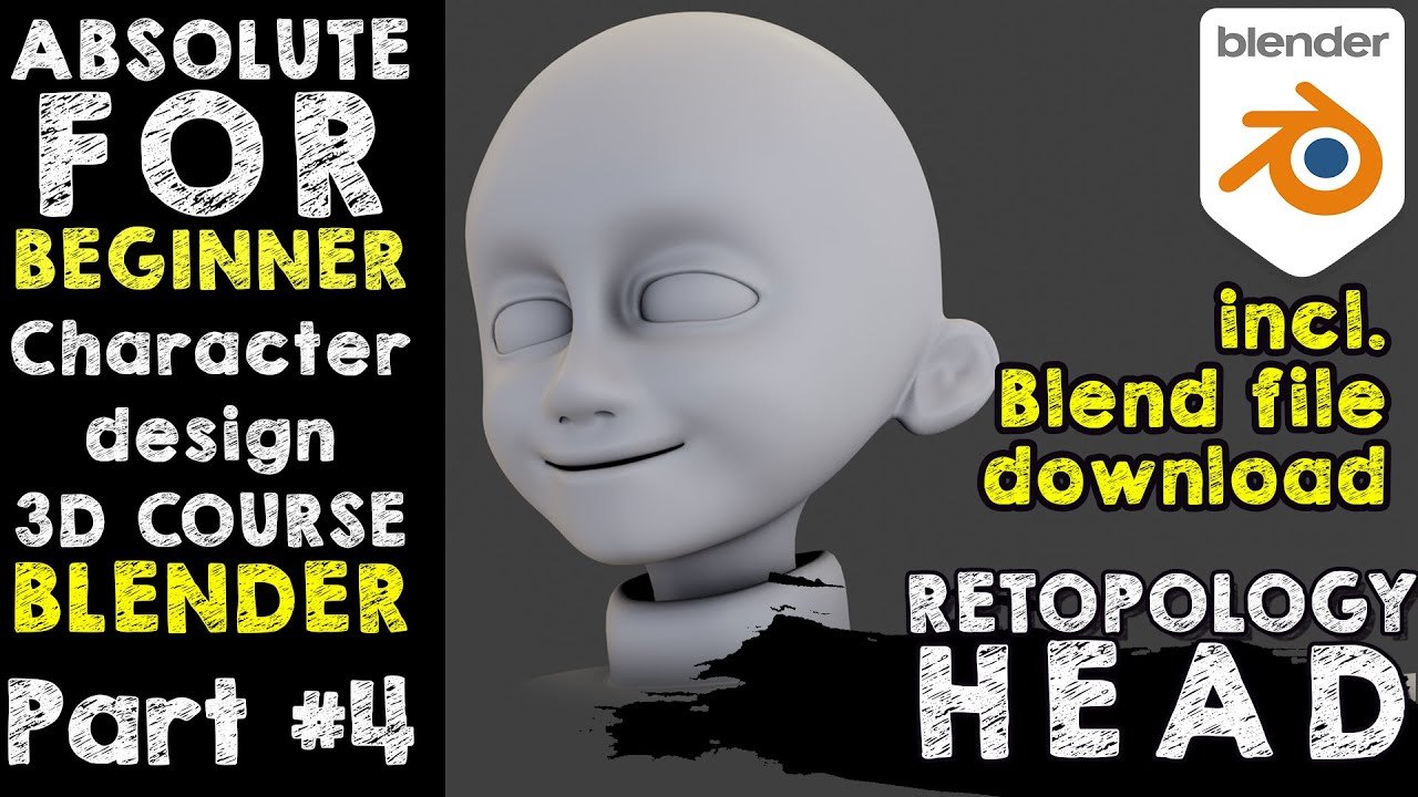 Free Blender Retopology File: Character Head, Part 4 (Ünal’s Blender Tutorial Welt)