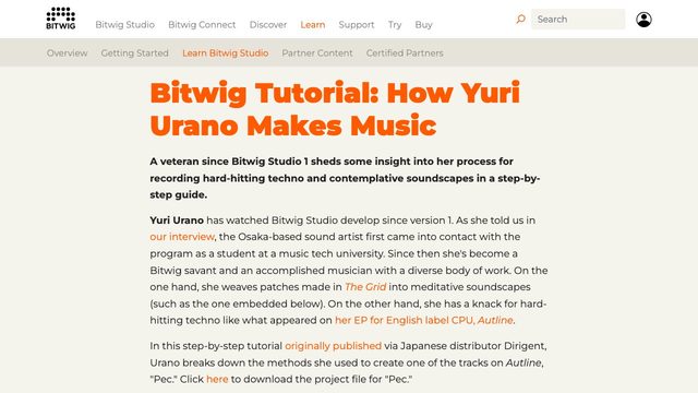 Free Bitwig Techno Project: Yuri Urano 'Pec' with Official Tutorial