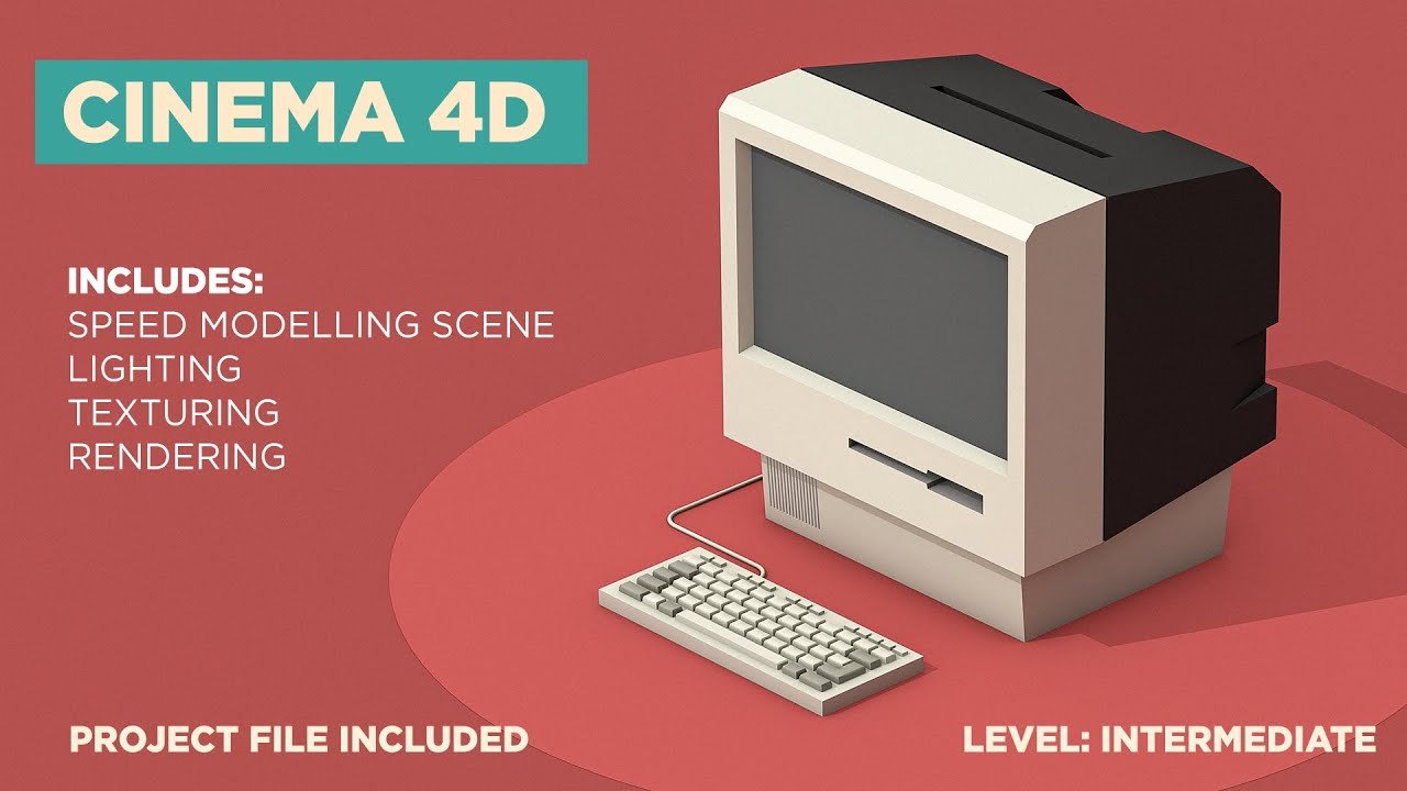 Free Cinema 4D Low Poly Retro Computer Model Scene (Infilm Vfx)
