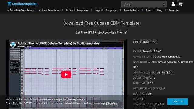 Free Cubase Big Room EDM Template 'Aokitaz Theme' (Studiotemplates)