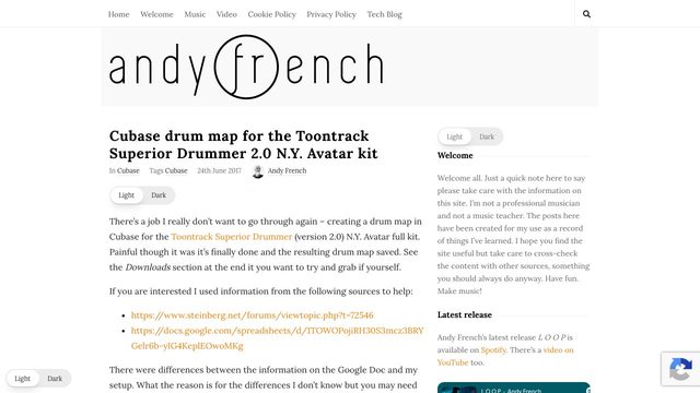 Free Cubase 9 Drum Map: Toontrack Superior Drummer 2.0 N.Y. Avatar Kit (Andy French)
