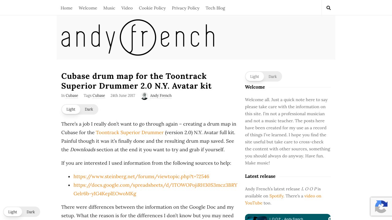 Free Cubase 9 Drum Map: Toontrack Superior Drummer 2.0 N.Y. Avatar Kit (Andy French)