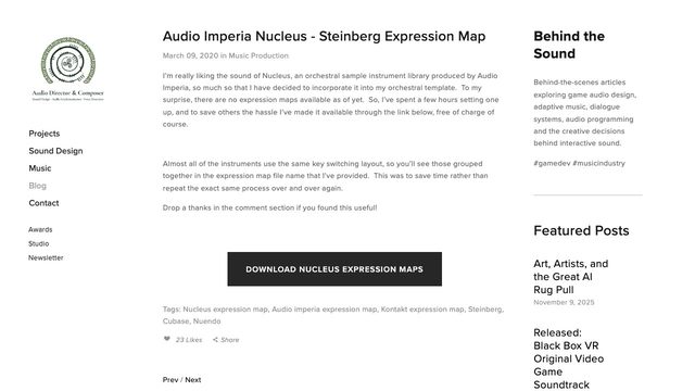 Free Cubase Expression Maps: Audio Imperia Nucleus Orchestral Library (Dara Crawford)