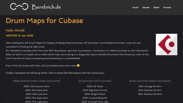 Free Cubase Drum Maps: Abbey Road Drummer, EZdrummer 2/3, Studio Drummer, BFD 3 and SSD5 (Michael Bernbrich)