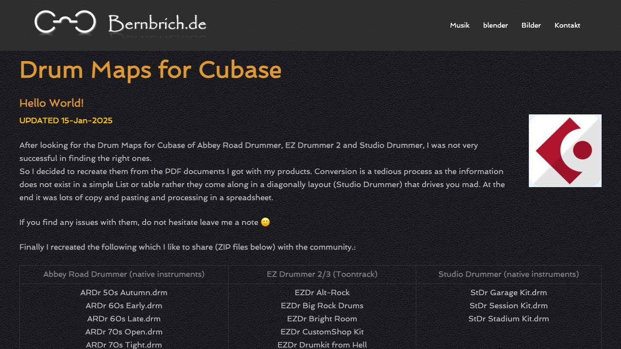 Free Cubase Drum Maps: Abbey Road Drummer, EZdrummer 2/3, Studio Drummer, BFD 3 and SSD5 (Michael Bernbrich)