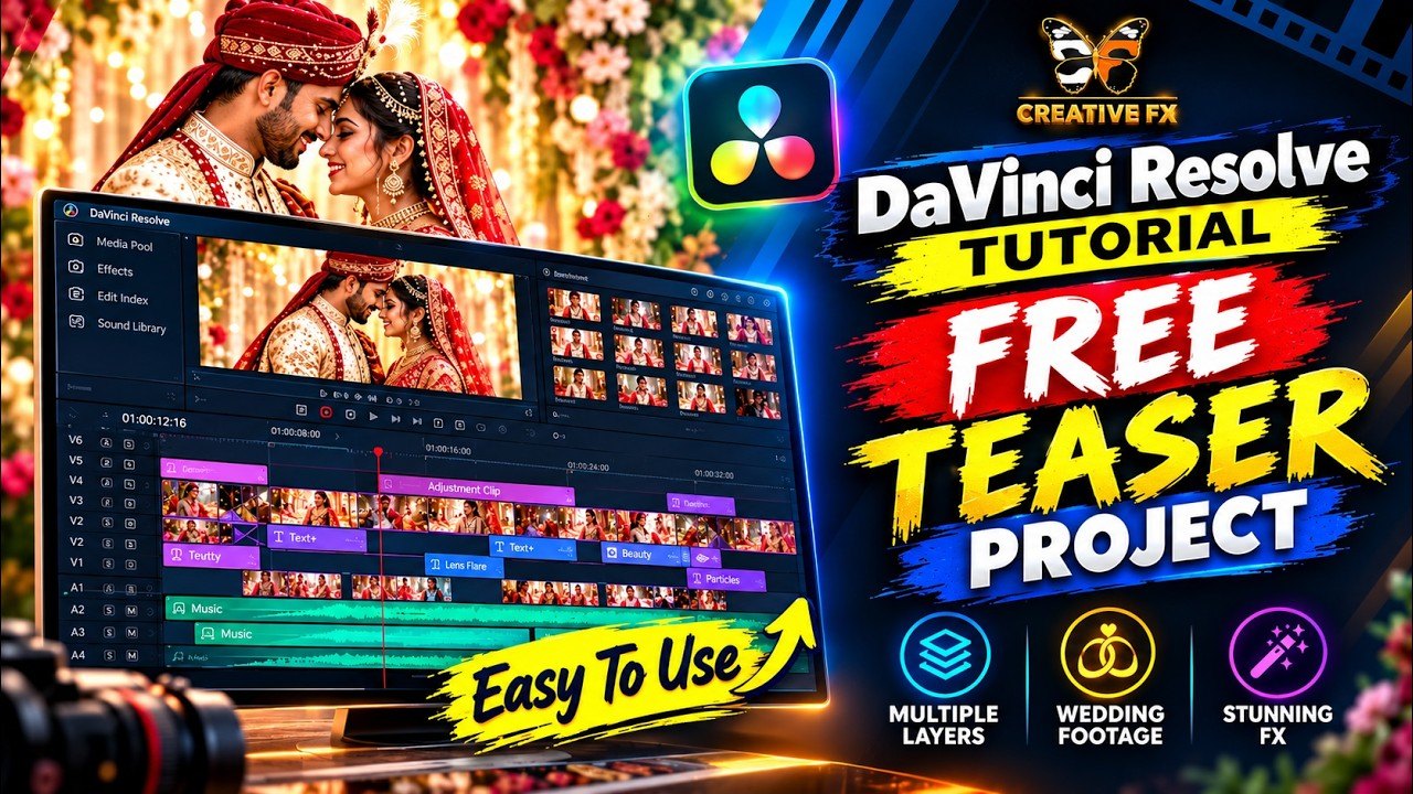 Free DaVinci Resolve Project: Cinematic Wedding Teaser (CREATIVE FX)