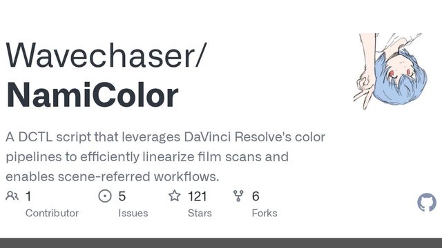 Free DaVinci Resolve 17+ DCTL: NamiColor Film Scan Linearization (Wavechaser)