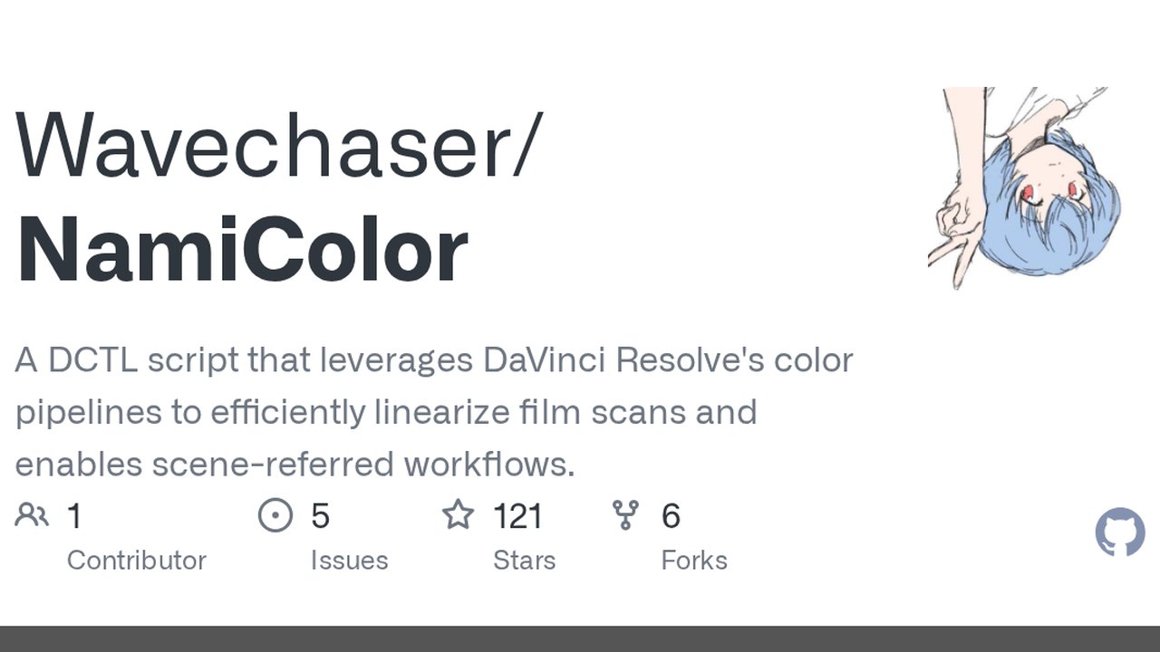 Free DaVinci Resolve 17+ DCTL: NamiColor Film Scan Linearization (Wavechaser)
