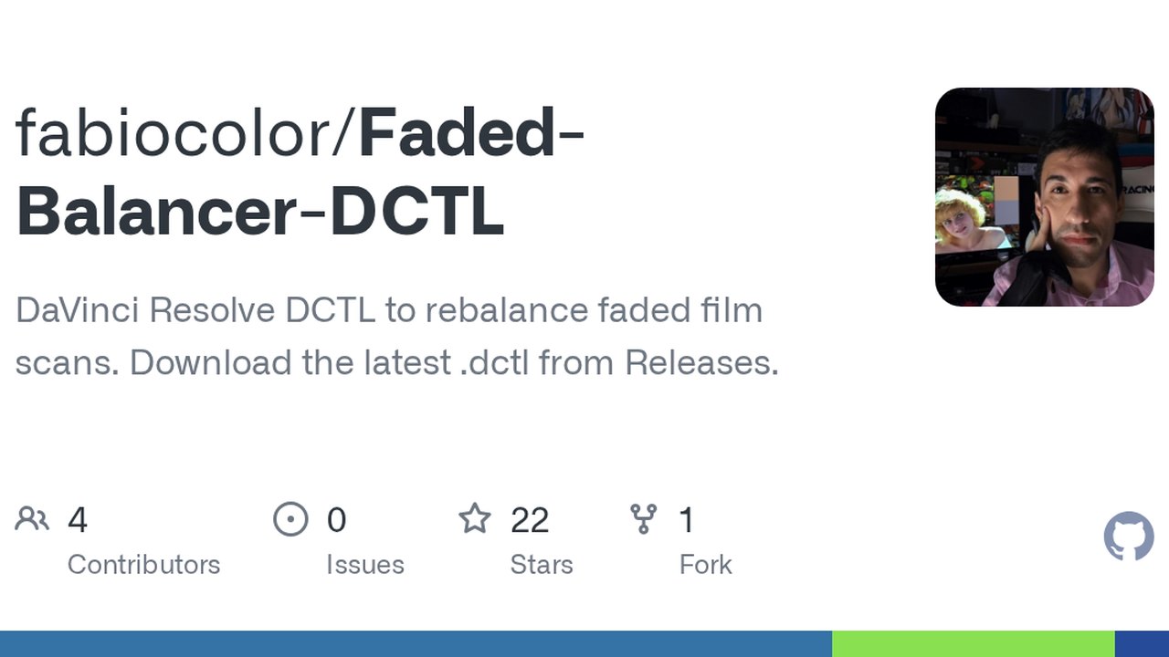 Free DaVinci Resolve DCTL: Faded Balancer for Faded Film Scans (fabiocolor)