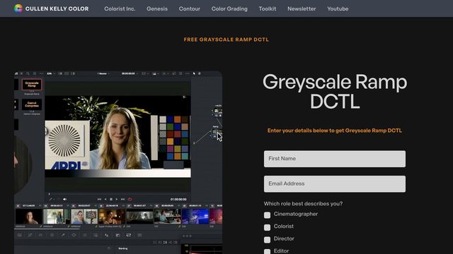 Free DaVinci Resolve DCTL: Greyscale Ramp for Testing Looks and LUTs (Cullen Kelly)