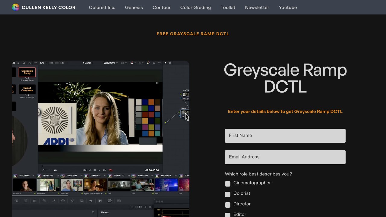 Free DaVinci Resolve DCTL: Greyscale Ramp for Testing Looks and LUTs (Cullen Kelly)
