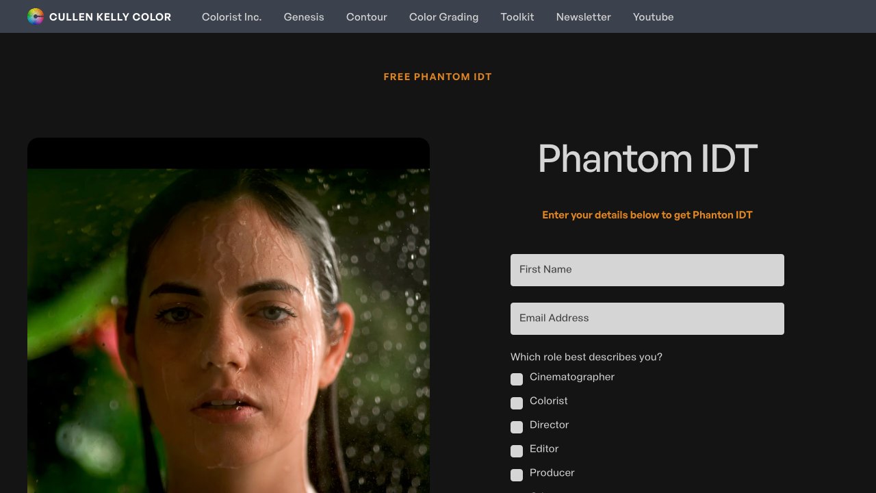 Free DaVinci Resolve DCTL: Phantom Log to DaVinci Wide Gamut IDT (Cullen Kelly)