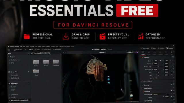 Free DaVinci Resolve 21+ Fusion Template: Music Video Essentials Flash, Shake, Slide and Blur Effects (2WINVISUALS)