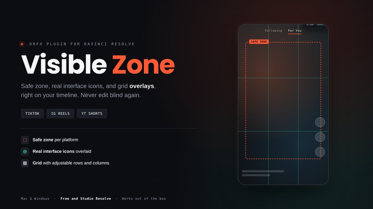 Free DaVinci Resolve 20+ Fusion Template: VisibleZone Safe Zones for TikTok, Reels and Shorts (Nina Digital)