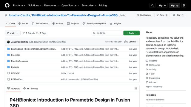 Free Fusion 360 Files: P4HBionics Parametric Design Course Exercises
