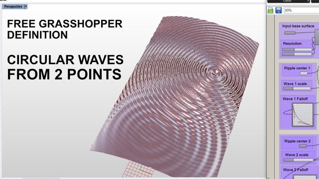 Free Grasshopper Definition: Circular Waves from 2 Points (PC Sim)
