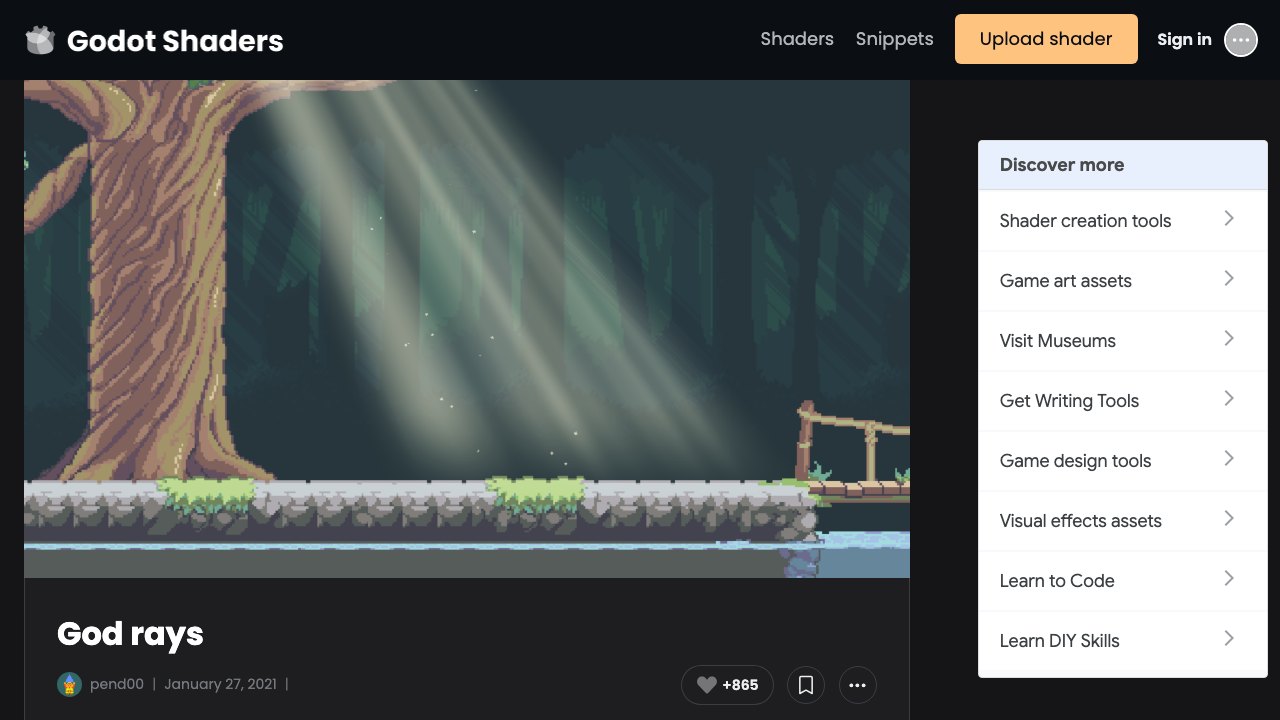 Free Godot Shader: Animated 2D God Rays Light Effect (pend00)