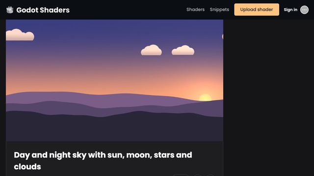 Free Godot Shader: 2D Day and Night Sky with Sun, Moon, Stars and Clouds (DimensionAlmios)