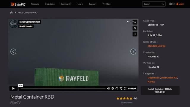 Free Houdini 22 HIP: Metal Container RBD Material Fracture (SideFX)