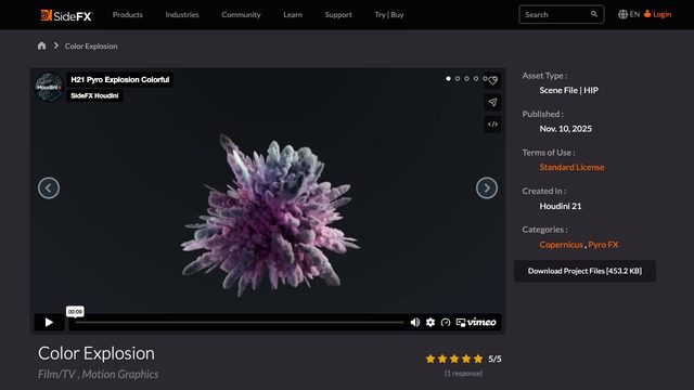 Free Houdini 21 HIP: 2D Color Explosion, COP Pyro Solver (SideFX)