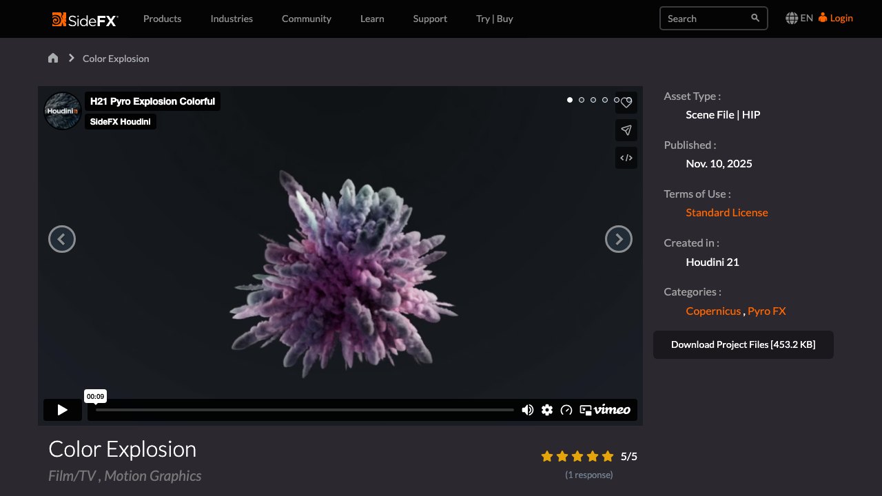 Free Houdini 21 HIP: 2D Color Explosion, COP Pyro Solver (SideFX)