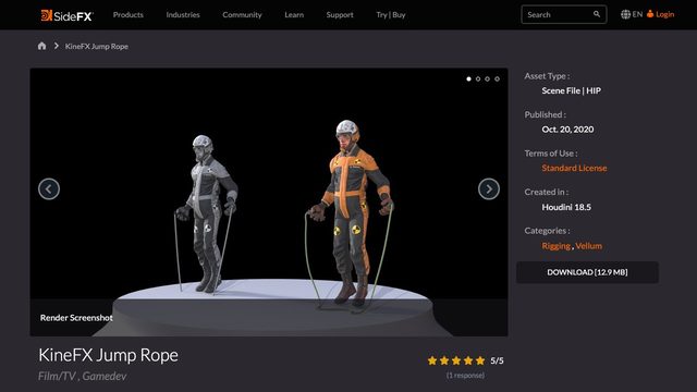 Free Houdini 18.5 HIP: KineFX Jump Rope with Vellum Rope (SideFX)