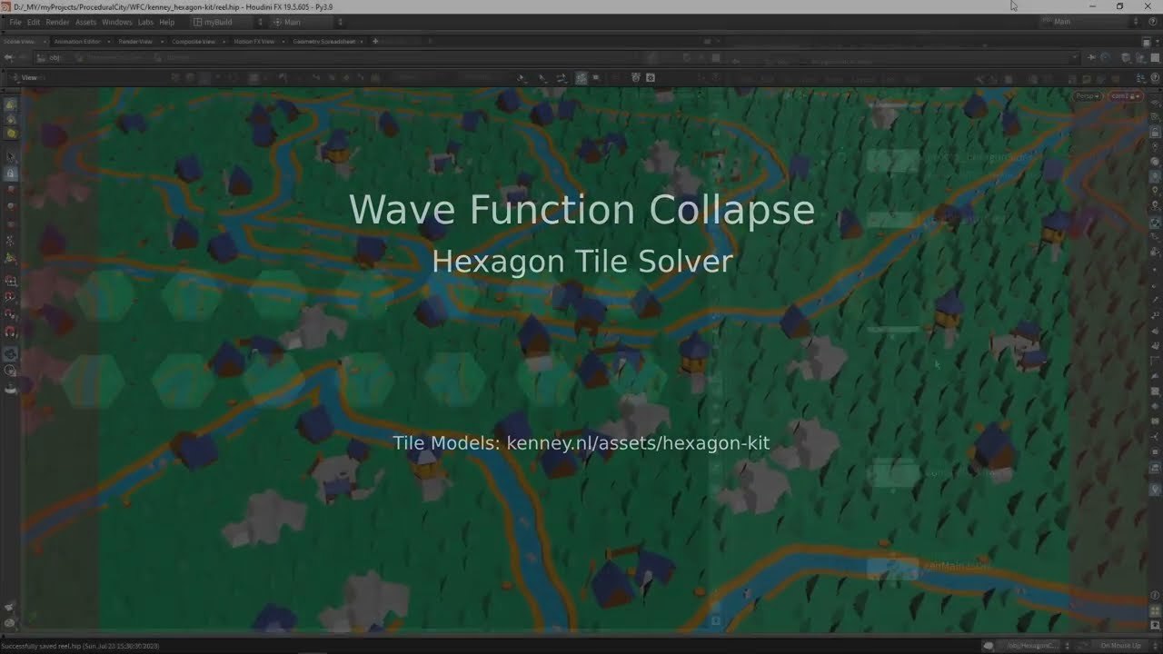 Free Houdini HDA: Wave Function Collapse Hextile Solver with Example Scene (Proceduralit)