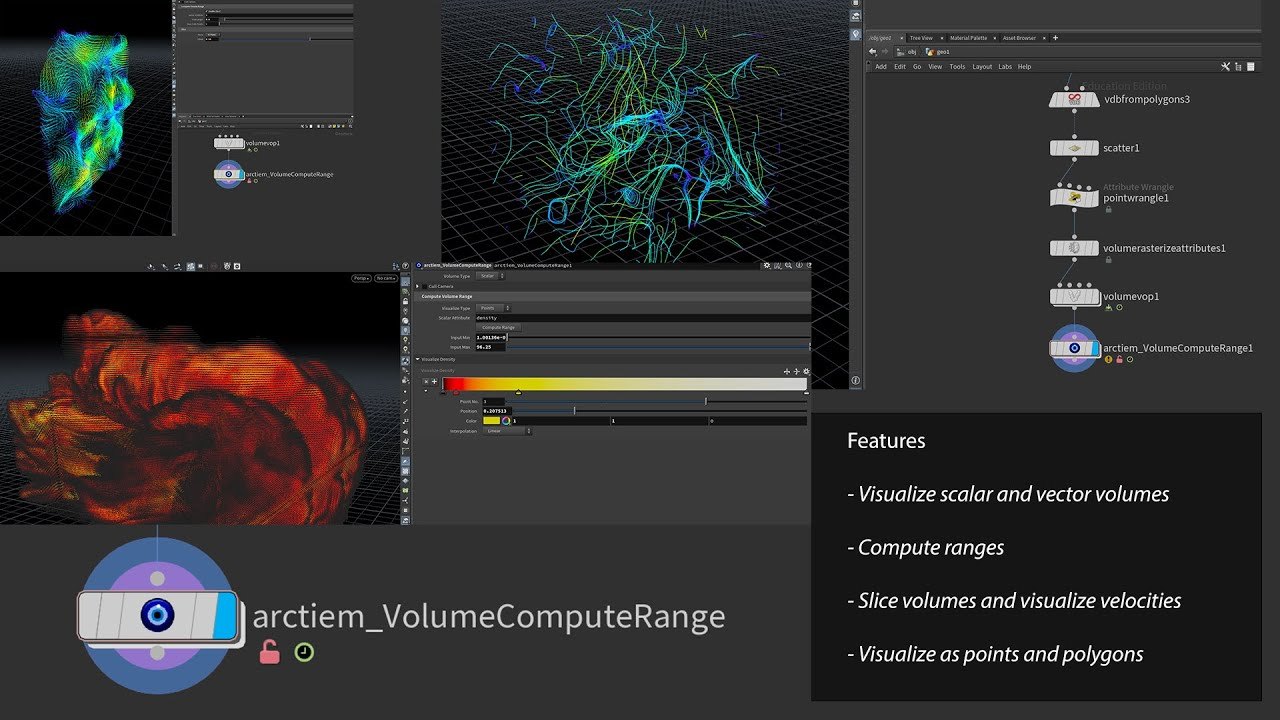 Free Houdini HDA: Volume Compute Range for Visualizing Scalar and Vector Volumes (arctiem)