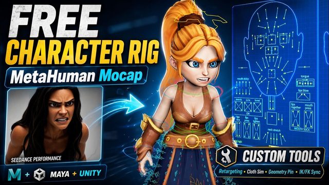 Free Maya Character Rig: MetaRig Female Warrior, MetaHuman Facial Rig