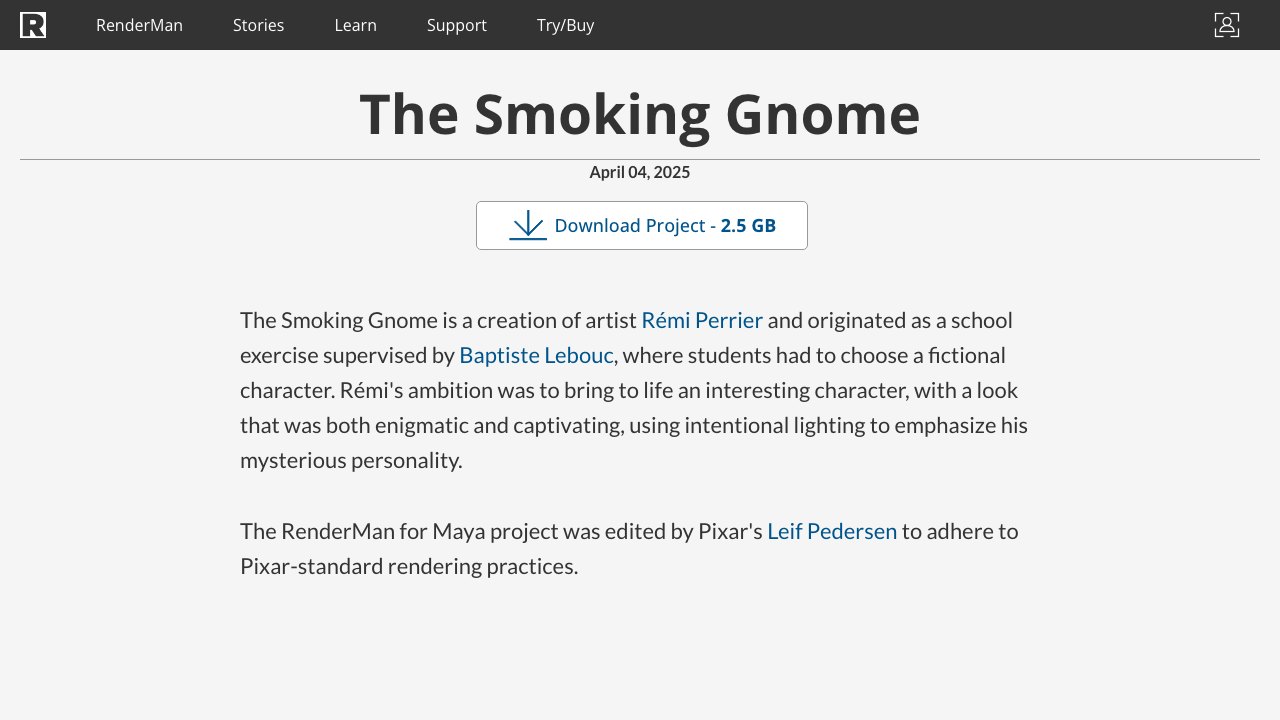 Free Maya RenderMan Scene: The Smoking Gnome Look-Dev Project (Pixar)