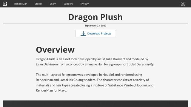 Free Maya RenderMan Scene: Dragon Plush Fur & Fabric Look-Dev (Pixar)