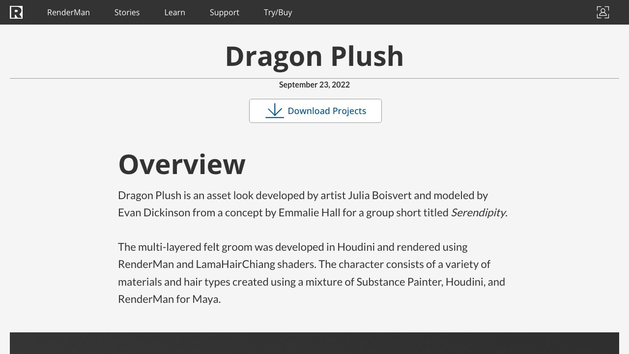 Free Maya RenderMan Scene: Dragon Plush Fur & Fabric Look-Dev (Pixar)