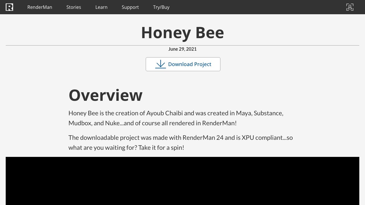 Free Maya RenderMan 24 Scene: Honey Bee Creature Look-Dev Project