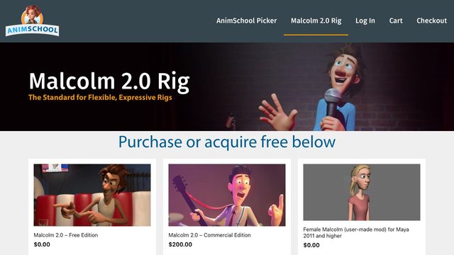 Free Maya Character Rig: AnimSchool Malcolm 2.0 Free Edition