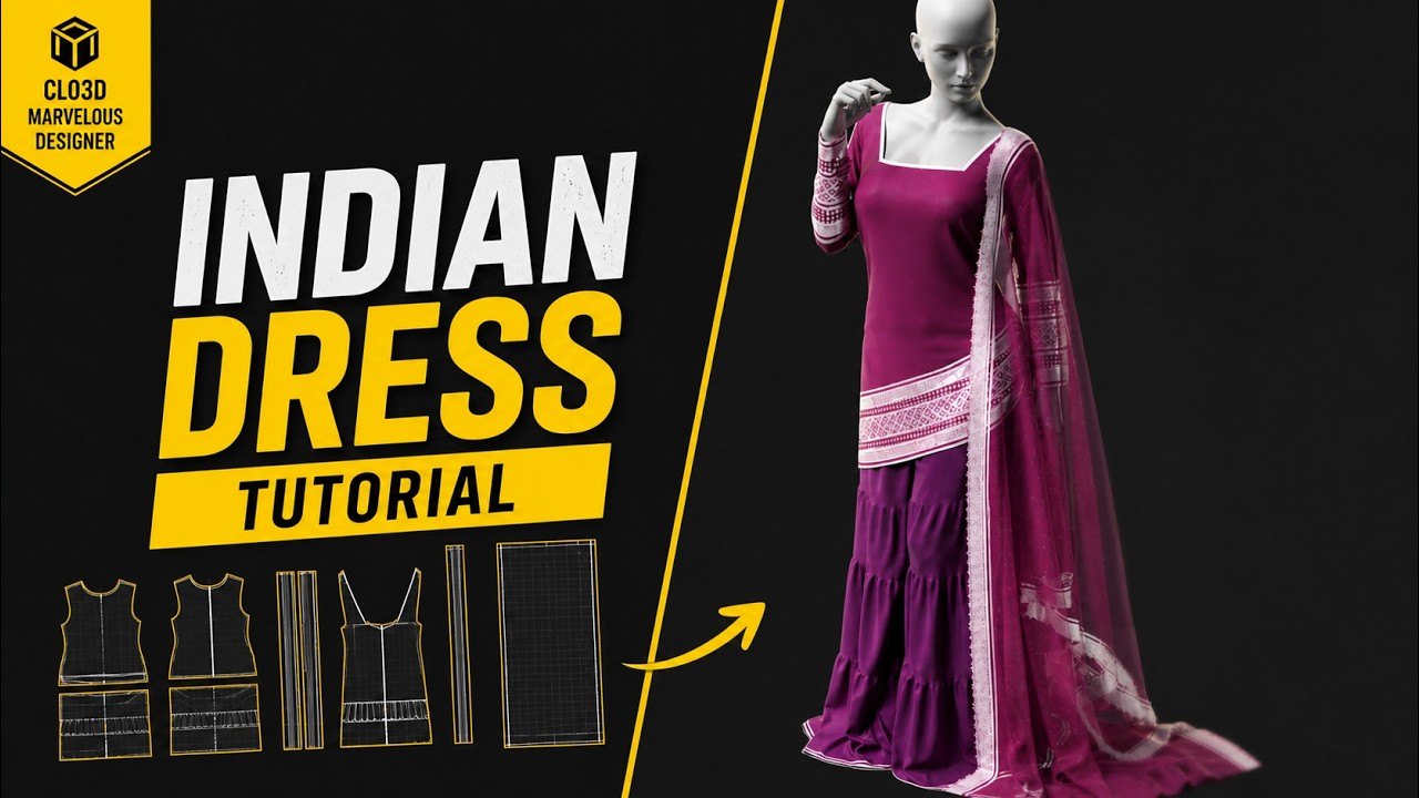 Free Marvelous Designer Project: Indian Dress with Dupatta (Fab Mat)