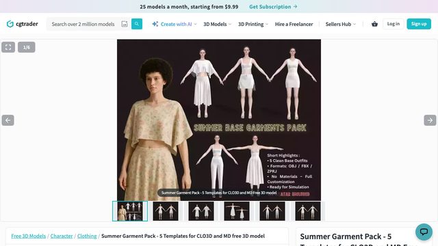Free MD/CLO3D Pack: 5 Summer Base Garment Templates (Aalixstudio)