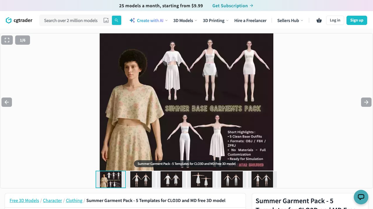 Free MD/CLO3D Pack: 5 Summer Base Garment Templates (Aalixstudio)