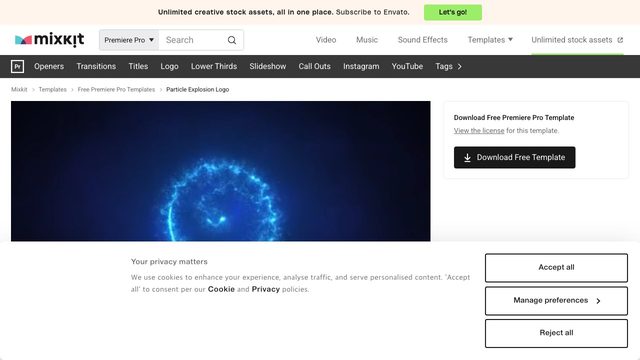 Free Premiere Pro Logo Reveal: Particle Explosion Logo (Mixkit)