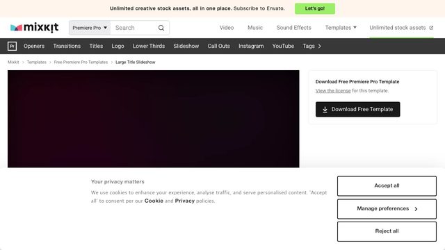 Free Premiere Pro Slideshow Project: Large Title Slideshow (Mixkit)