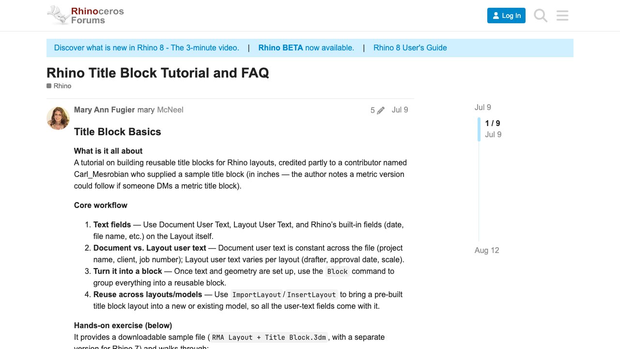 Free Rhino 8 Exercise File: Layout Title Block Tutorial (McNeel)