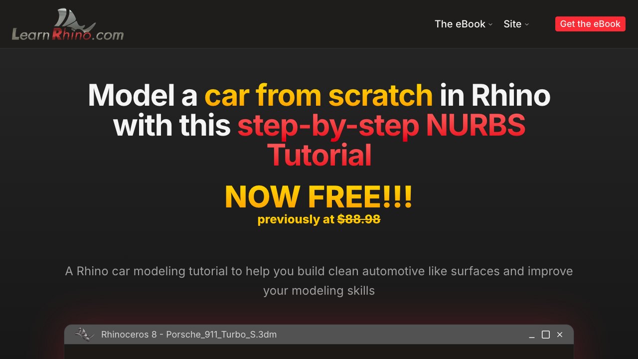 Free Rhino 8 File: Porsche 911 Turbo S Class-A Surfacing (learnrhino)