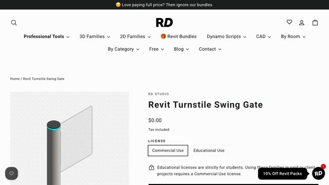 Free Revit 2020 Family: Parametric Turnstile Swing Gate with Clearance Zones (RD Studio)