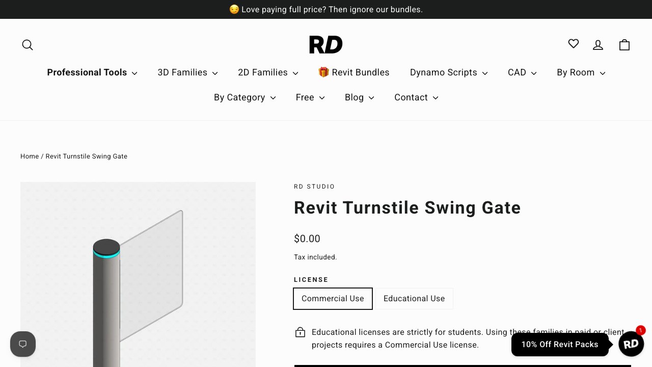 Free Revit 2020 Family: Parametric Turnstile Swing Gate with Clearance Zones (RD Studio)