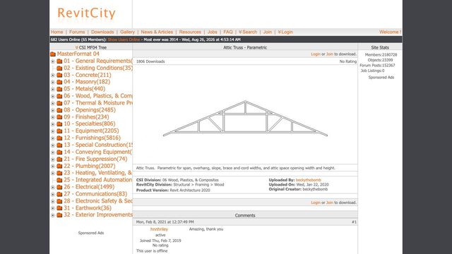 Free Revit 2020 Family: Parametric Attic Roof Truss (beckythebomb)