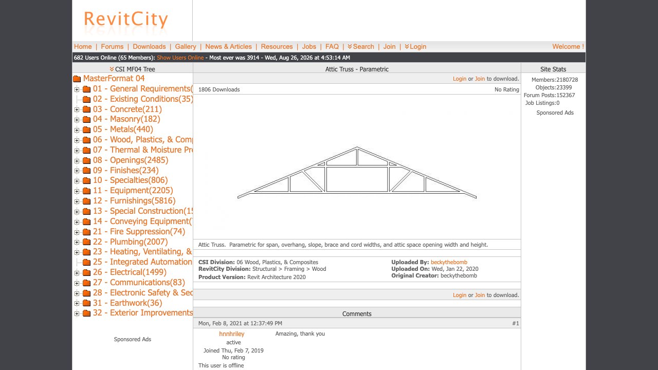 Free Revit 2020 Family: Parametric Attic Roof Truss (beckythebomb)